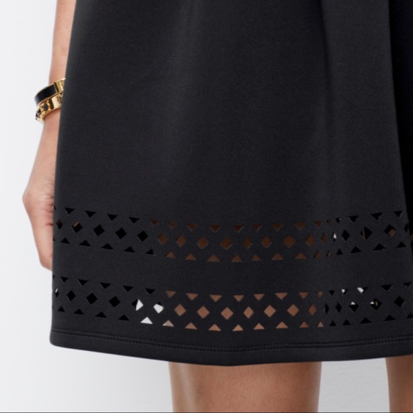Ann Taylor A-Line Black Dress Laser Cut Hem 4 - Picture 3 of 7